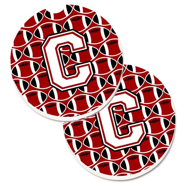 Carolines Treasures Letter C Football Cardinal and White Set of 2 Cup Holder Car Coaster CJ1082-CCARC - main